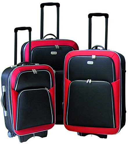 3er Set Eva Kofferset Reisekofferset Reise Set Trolley Reise Set Koffer Reisetasche vers. Farben 8-Räder + Schloss, Farben:Rot