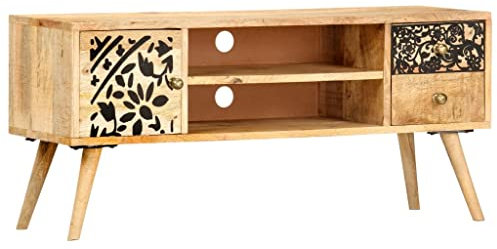 vidaXL TV Cabinet in Solid Mango Wood - Versatile, Industrial Style Furniture with Ample Storage - Ideal for Living Room, Bedroom, Office - 100x30x45 cm