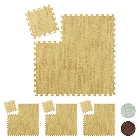 Relaxdays 36 x Bodenschutzmatte, Puzzlematten für Sport und Fitnessgeräte,ca. 3,4 m², Eva Schaumstoff, BPA-frei, Holzoptik, Natur