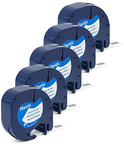 Label Orison Kompatibel mit Dymo Letratag Refill 91221 91201 91331 Schwarz auf Weiß Kunststoff-Etikettenband für Dymo Label Maker Refills LT-100H LT-100T XR QX50 200B, 5er-Pack