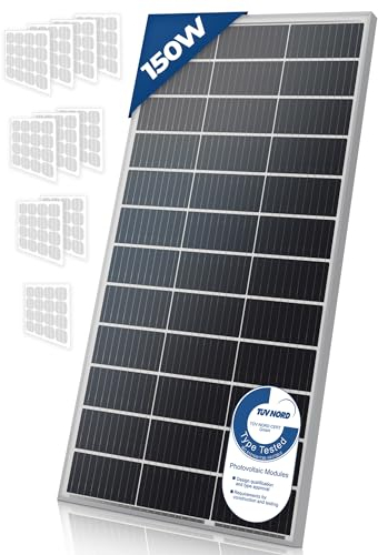 Panneau Solaire Monocristallin - Photovoltaïque, Silicium, 150 W, Câble avec Connecteur MC4, Batterie de 12V, Set de 2 - Module Solaire pour Camping-Car, Caravane, Bateau, Yacht, Jardin