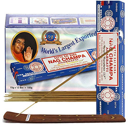 Nag Champa Lot de 12 bâtons d'encens 15 g et porte-encens