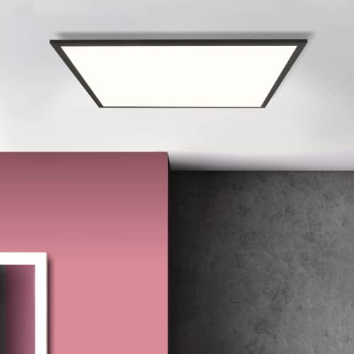 Lightbox LED Panel Deckenleuchte - Aufbaupaneel mit neutralweißem Lichtfarbe (4000 Kelvin) - 60 x 60 cm - flächiges Licht - max. 40 W - Helligkeit 4000 lm - aus Metall/Kunststoff in Sand Schwarz