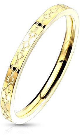 viva-adorno Band Ring Edelstahl Gold 2mm schmal Florale Ornamente Damenring RS57_go, Gr. 54