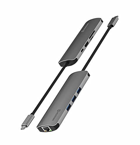 SWISSTEN USB-C hub 8-in-1 (USB-C PD, HDMI 4K, LAN RJ45, 3X USB 3.0, SD, Micro SD) Aluminium