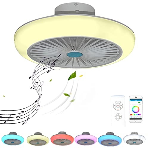 VOMI Ventilador de Techo con Luz RGB Cambiador de Color con Bluetooth Altavoz Música Lámpara de Ventilador LED Regulable Mando a Distancia y APP Silencioso Ventilador para Salón Cuarto Comedor, 72W