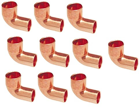 EZ-FLUID Kupferarmaturen für Sanitär, 2,5 cm, FTG X C, bleifrei, kurzer Radius, 90 Grad Winkel, Kupferarmaturen mit Fitting x Schweißlöten, Kupferrohranschluss für Wohn- und Gewerbe (10)