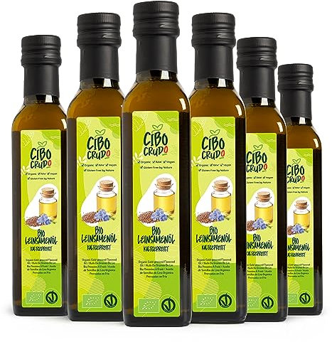 Leinöl Bio Kaltgepresst und Rein - 250ml x6. Leinsamenöl Bio Reich an Ungesättigte Omega 3 Fettsäuren Antioxidantien und Kalzium. Organic Flaxseed Oil.