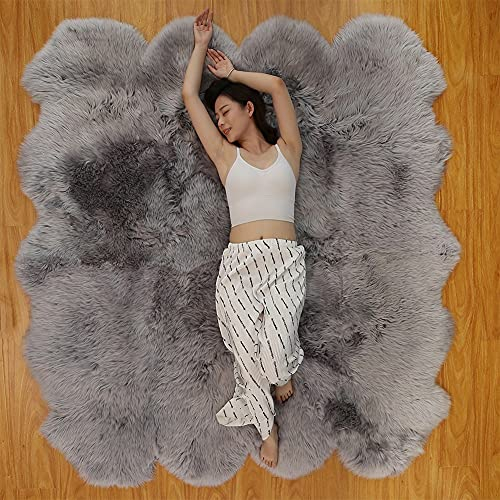 Altlue Lammfell Teppich Groß Echt Fellteppich Flauschiger Fell Teppiche Lammfell Echt Groß Für Wohnzimmer Schlafzimmer Grau (Size : 8p(185 * 200cm))
