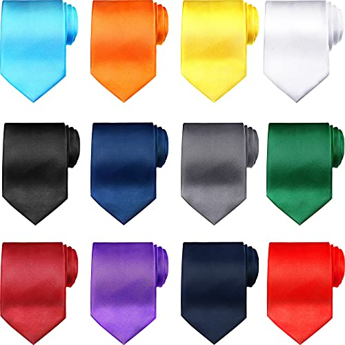 SATINIOR 12 Pieces Boys Ties Clip On Neckties Pretied Tie Solid Color Necktie Neck Strap Formal with Elastic for Kids Wedding Graduation School Uniforms, Assorted Colors, 11L x 2.4W''