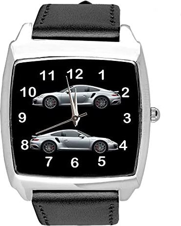 TAPORT® Quarzuhr aus schwarzem Leder, quadratisch, für Sportwagen-Fans, E1, Schwarz , Armband