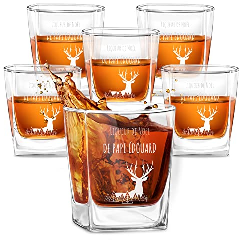 Maverton Ensemble de 6 Verres à whisky pour proches - Cadeau pour connaisseurs de whisky - Un cadeau personnalisé de Noël - Cadeau pour famille - Cerf