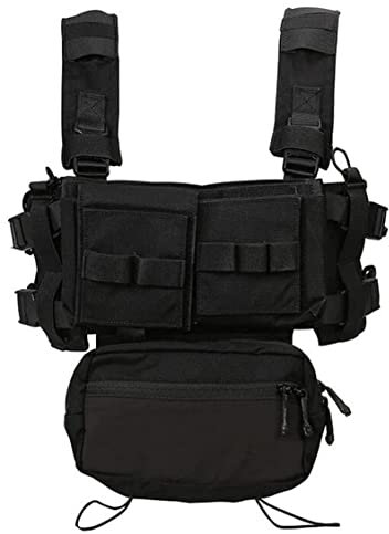 EMERSONGEAR Tactical MK3 Chest Rig Vest Adjustable Airsoft Molle Modular Micro Fight Plate Carrier Vest for Hunting Hikng, Black, One size
