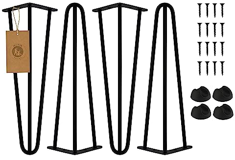 MORIA DESIGN 4er Set Hairpin Leg | Möbelfüße, Tischbeine von 10 bis 80 cm | für Schrank, Hocker, Nachttisch, Couchtisch | Tischfüße mit Bodenschoner und Schrauben | 51 cm - 3 Streben (Metall, Schwarz)