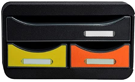 Exacompta 311798D Ablagebox Iderama mit 1 Schublade für DIN A4+ und 2 schmalen Schubladen. Belastbare Schubladenbox aus Recycling-Kunststoff für mehr Platz. SmallBox Blauer Engel Schwarz|bunt