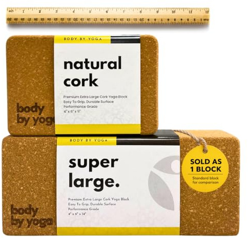 Premium Cork Yoga Blocks - Extra Large Yoga Block 2-Pack or Extra Tall 1-Pack for Inflexible Yogis | Natural, High-Density Cork for Superior Support & Stability | Optional Yoga Strap & Gift Box