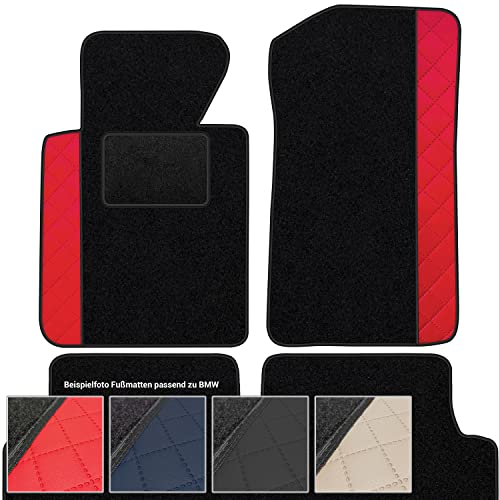 moto-MOLTICO Fußmatten Auto Velours Autoteppiche Schwarz Automatten Set 4-teilig - Auffälliges Design - passend für BMW 5er F10 F11 2010-2013 (Rotes Muster)
