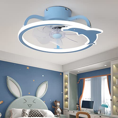 Lámpara Ventilador Infantil Regulable Ventiladores de Techo con Luz y Mando/APP Motor DC Reversible Silencioso 6 Velocidades para Niños Niñas Dormitorio Bebé, Azul