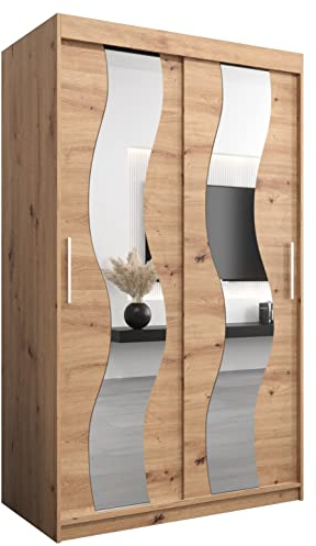 MEBLE KRYSPOL Sewilla 120 Schlafzimmerschrank mit Zwei Schiebetüren, Spiegel, Kleiderstange und Regalen – 120x200x62cm - Artisan