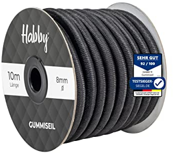 Habby Accessories Spanngummi für Planen, Expanderseil, Gummiseil für Anhängerplane, Planenseil, Bungee Cord, Spannseil, Hochelastisches Seil, Schwarz, (10m), Ø 8mm