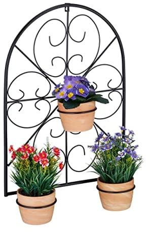Relaxdays Blumentopfhalter, für 3 Blumentöpfe Ø 11,5 cm, Wand Topfhalter, Metall, Retro Blumentopfhalterung, schwarz