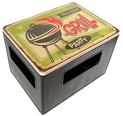 Bierkastensitz, Outdoor Hocker, Vintage Sitzauflage aus Holz für Getränkekisten mit Grillparty als Geschenkidee