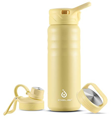 IDEUS Insulated Stainless Steel Water Bottle with 2 Leak-Proof Lids, Thermal Water Flask for Hiking Biking, 24oz, Celadon