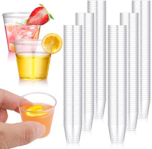 Hejo 300PCS Plastic Shot Glasses, Reusable Shot Glasses 30ml-1oz, Stronge Shatterproof Crystal Clear Shot Glasses Plastic for Party, Wedding, Festival, BBQ, Games, Jelly Cup