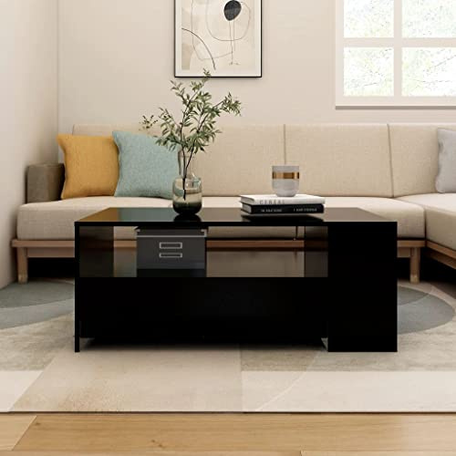 FIRBNUS Blumentisch Schwarz 102x55x42 cm Bürotisch Beistelltisch Holz Wohnzimmertisch Modern Stabilität Kleiner Tisch Wohnzimmer Coffee Table Coutischtisch Teetisch Holzwerkstoff mit 2 Schubladen