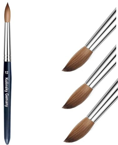 PCAORLEORS kolinsky pinsel acryl nägel mit reinem Nerz Nylonhaar und Holz Schwarzer Griff, Runde Gel zum Auftragen von Acryl Größe #8,10, 12, 14,16,18,20 (#12)