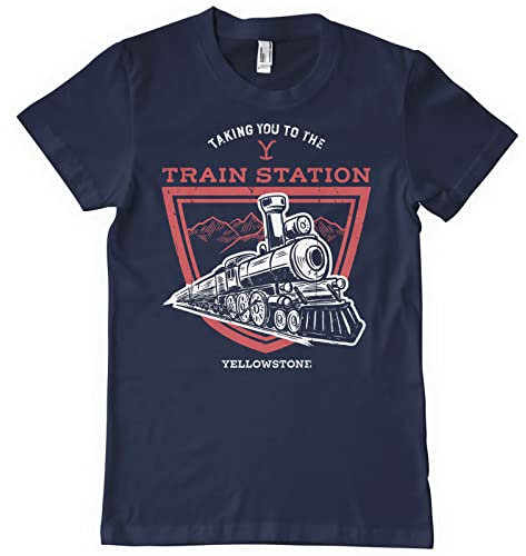 Yellowstone Offizielles Lizenzprodukt Taking You to The Train Station Herren T-Shirt (Marineblau), Medium