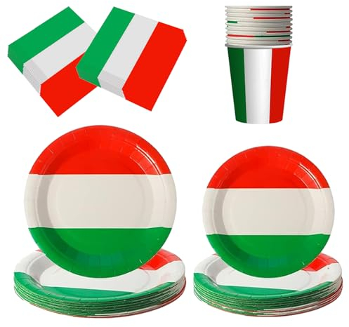 HEREER Decoraciones de fiesta italiana, 50 unidades, platos de papel verde, blanco y rojo, platos de postre, tazas y servilletas para suministros de fiesta italianos