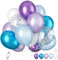 Biapian Luftballons aus Eiskönigin, 20 Stück, blau, lila, 30,5 cm, metallisch, blau, lila, Latex-Luftballons, silberfarbene Schneeflocken, Konfetti-Ballons für Mädchen, Eis, Schnee, Thema,