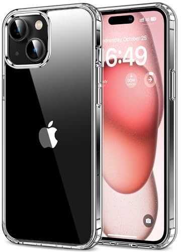 HOOMIL Crystal Clear Hülle für iPhone 15, [Anti Gelb] [Militärisch Stoßfest] Handyhülle Durchsichtig Hart Rückseite Schutzhülle - Transparent
