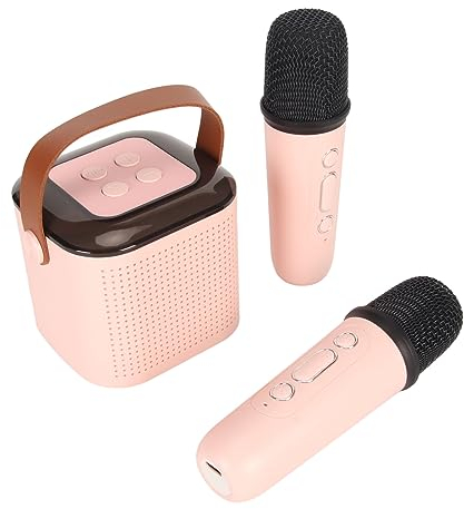 Tragbarer Bluetooth Lautsprecher mit 2 Kabellosen Mikrofonen, RGB Karaoke Maschinen Set, Unterstützt 512 G Speicher, Hand Stereo Sound Mikrofon für Zuhause, Party, (Rosa)