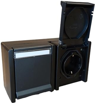 N&L Steckdose 2-fach - IP55 - Strahlwassergeschützt - SCHWARZ - Aufputz- / Feuchtraum- waagerecht – Klappdeckel mit Beschriftungsfeld – Ideal für Keller, Garage & Garten – Made in Germany –