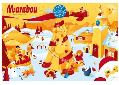 Marabou Adventskalender 200 g | Schwedische Milchschokolade | Weihnachtlicher Schoko-Kalender zum Verschenken & Genießen | Süße Überraschungen bis Heiligabend |