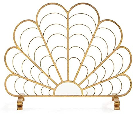 Einzelpaneel-Kaminschutz-Funkenschutzabdeckung mit dekorativem Schnörkeldesign, für den Innen- und Außenbereich, Zubehör für Kaminöfen, Gold The New