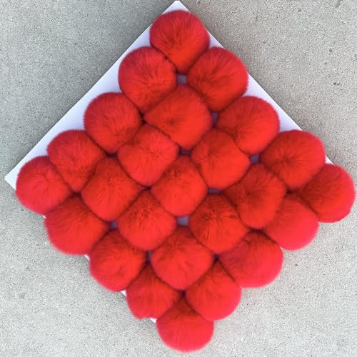 SYSUII 16 Stück Kunstfell Bommel 7cm Kunstfell Fellbommel Pompon Pom Ball DIY Fell Pom Poms für Damen Mädchen Hüte, Schlüsselanhänger,Schals,Handschuhe, Taschen,Zubehör Mützen Tasche Dekoration -Rot