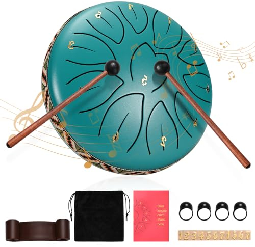 Couleeur Tongue Drum,6 Zoll 11 Tone C-Dur Zungentrommel, Mini Stahlzungentrommel für Anfänger Kinder Erwachsene, Handpan Steel Drum für Meditation,Yoga,Musikerziehung, Klangheilu(Himmelblau)