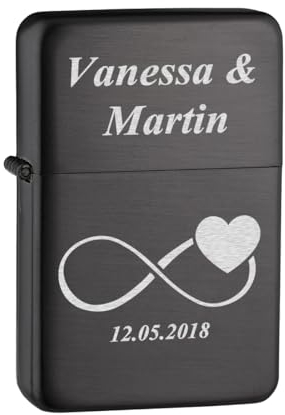 Hochzeitsgeschenk Sturmfeuerzeug Anthrazit mit Gravur - Paar-Geschenk zur goldenen Hochzeit, Jahrestag und Verlobung - nachfüllbares Feuerzeug