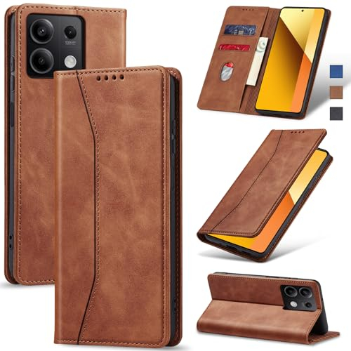Jasonyu Coque pour Xiaomi Redmi Note 13 5G, Housse Etui en Cuir PU Portefeuille [Antichoc] [Magnétique] [Porte Cartes] [Stand Fonction] Flip Coque (Brun)