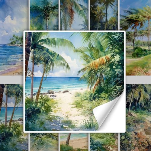 GRAZDesign Fliesenaufkleber Bad & Küche Palmen und Strand Fliesenbilder Klebefliesen selbstklebend - 15x15cm / 10 Stück