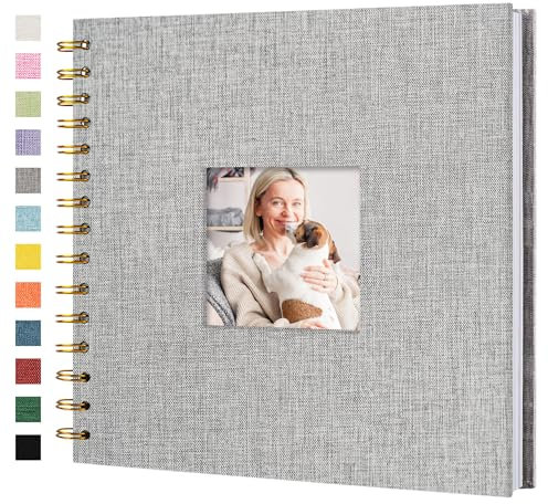 Hiwhy Scrapbook Fotoalben Leineneinband 20,5x20,5 cm 40 Seiten Hardcover Kraft Weiß Seiten Erinnerung Scrapbooking Buch für Hochzeit Reise Baby Dusche Gästebuch, Grau
