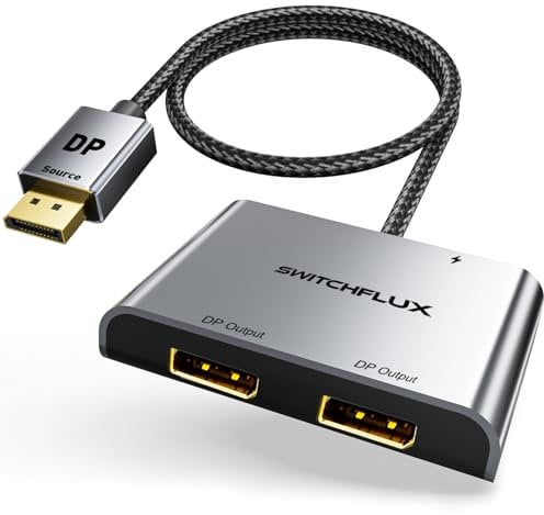 SWITCHFLUX dp Splitter 4K@60Hz MST to 2 DP Female for Dual Monitors Compatible with PC and Graphics Card, NVIDIA, AMD