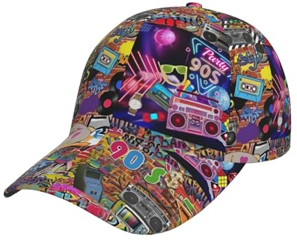 Lohtwgg 80er 90er Jahre Retro Party Design Hüte Herren Damen Baseball Cap Hut Verstellbare Hüte Erwachsene, Siehe Abbildung, One size