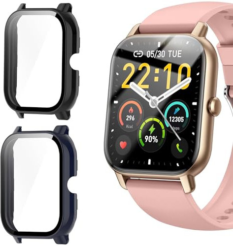 Blueshaweu Compatible DDIDBI/Nerunsa/Aptkdoe P66D Smart Watch Case et Protège-écran - 1,85 Pouces (2 Packs-Noir+Bleu)