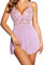 Avidlove Lingerie Donna Babydoll in Pizzo con Spalline Chemise Halter Teddy Scollo a V Indumenti da Notte Viola L