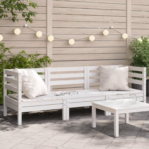 HEFZGDB Gartensofa 3-Sitzer Weiß Massivholz Kiefer Balkon Sofa Gartenmöbel Lounge Sofa outdoor Geeignet für Terrasse, Pool und Garten.