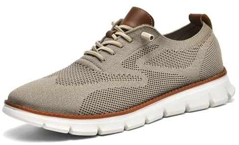 Wearbreeze - Tenis Oxford Casuales de Negocios para Hombre, Zapatos de Vestir Ligeros con Cordones para el Trabajo, Viajes y Viajes Diarios, Caqui, 44 EU
